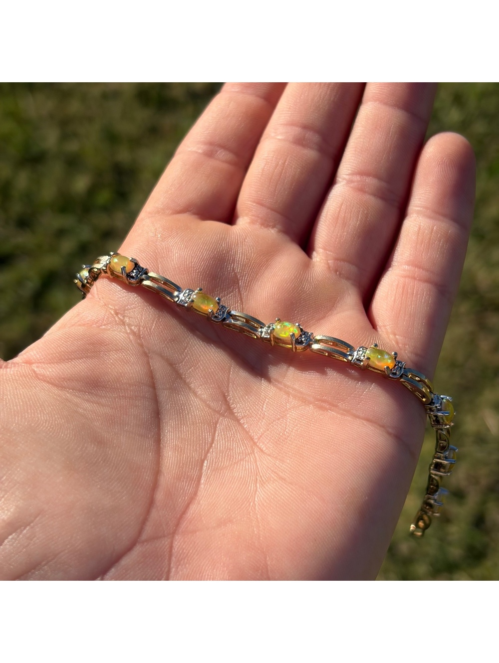 Ethiopian opal vermeil sterling silver tennis bracelet vintage 90s